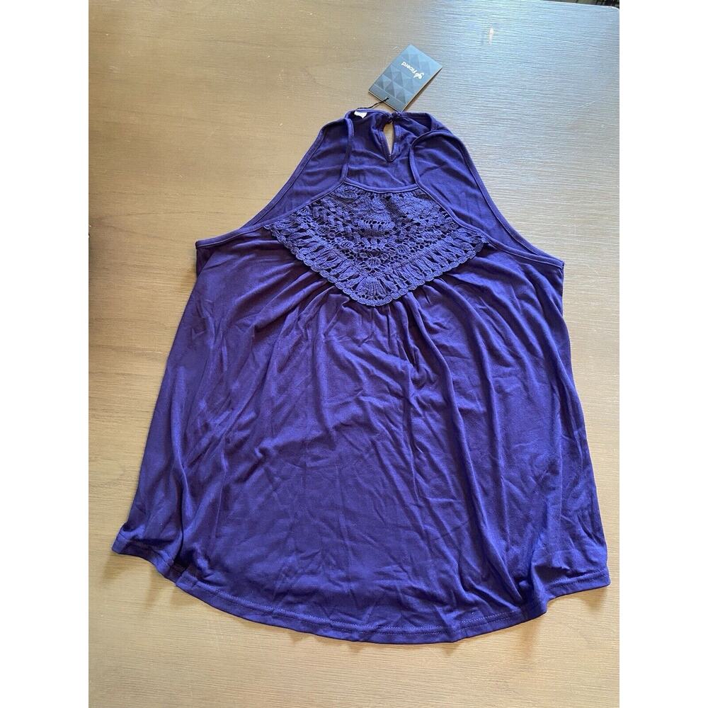 Ficerd Crochet Womens Large Navy Floral Detail Tank Top Boho Festival